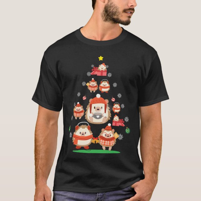 T-shirt Hedgehog Orament Christmasree Funny Christmas fri (Devant)