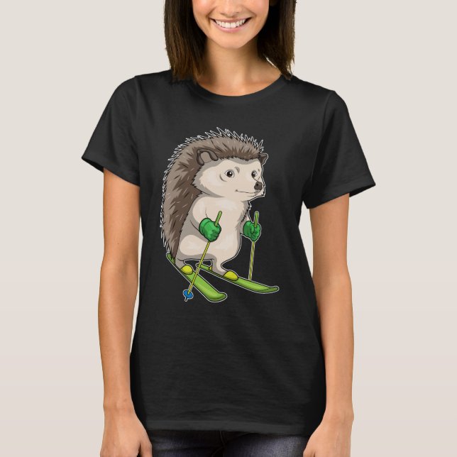 T-shirt Hedgehog Skier Ski Sports d'hiver (Devant)
