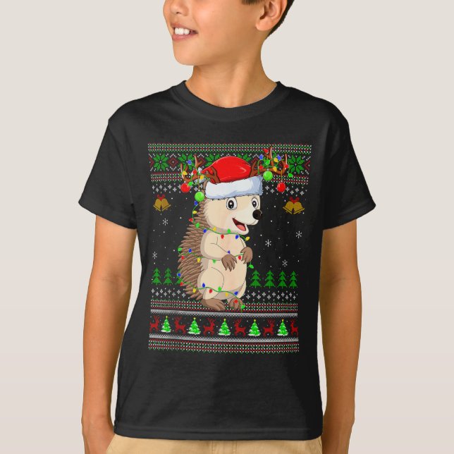 T-shirt Hedgehog Ugly Christmas Sweaters Holiday Santa Cut (Devant)