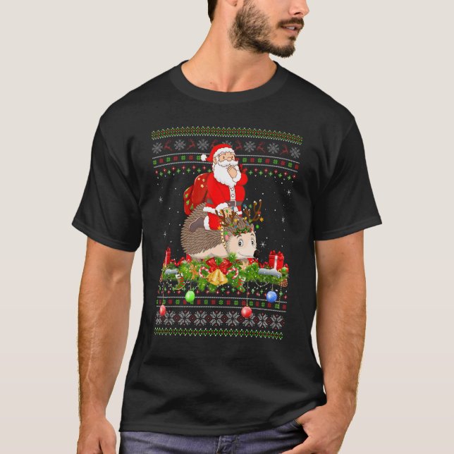 T-shirt Hedgehog   Ugly Santa Riding Hedgehog Christmas (Devant)