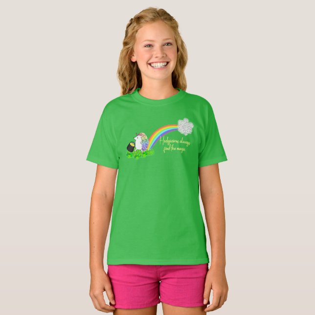T-shirt Hedgehog Unicorn de St. Patrick avec Pot of Gold (Devant entier)