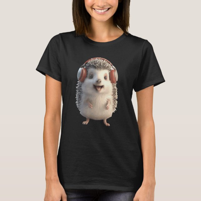T-shirt Hedgehog With Headphones Cute Animal  Graphic (Devant)