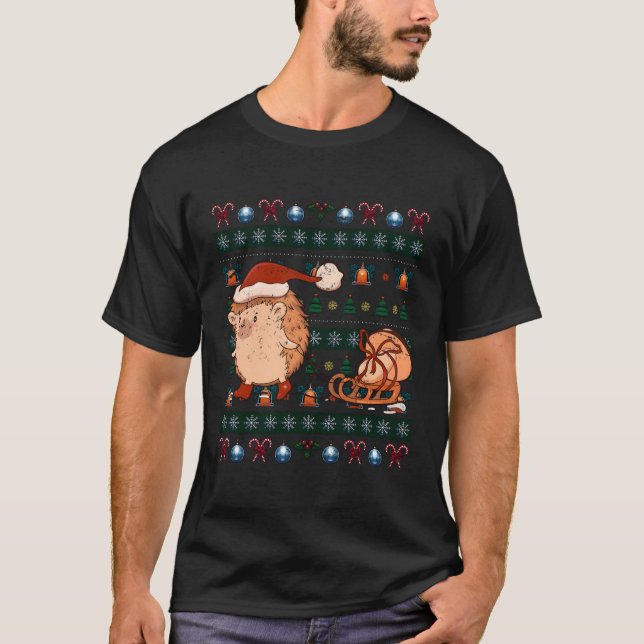 T-shirt Hedgehog Xmas cadeau mignon animal laid Noël (Devant)