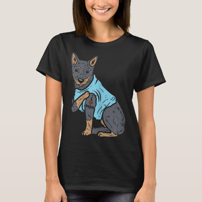 T-shirt Heeler I Love Maman Animal Animal Animal Pet Rouge (Devant)