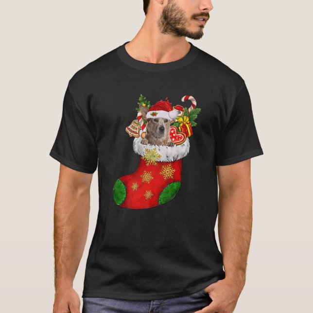 T-shirt Heeler ROUGE En Sock Noël Noël Chapeau Noël Chien  (Devant)