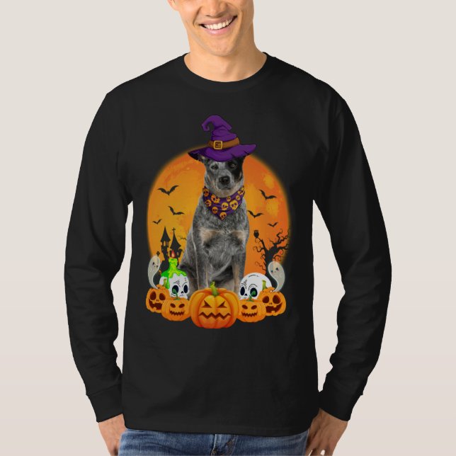 T-shirt Heeler Witch Pumpkin Halloween Dog (Devant)