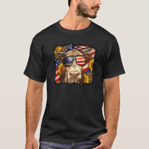 T-shirt Heifer Cow drapeau américain 4 juillet Leopard Sun
