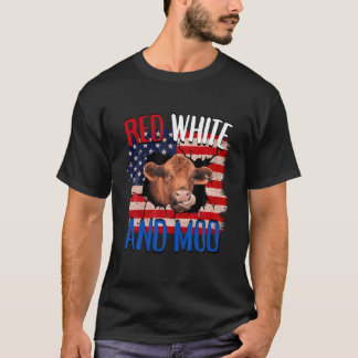 T-shirt Heifer Red White Moo Highland Cow 4E Juillet Indep