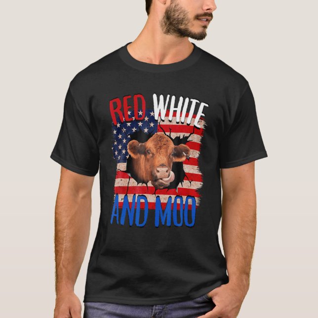 T-shirt Heifer Red White Moo Highland Cow 4th July Indepen (Devant)