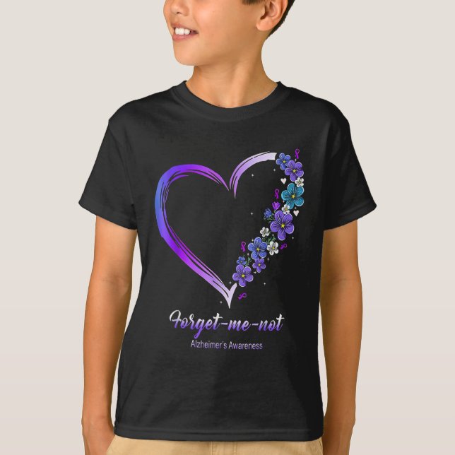 T-shirt Heimer's Awareness Oubliez-moi pas Coeur Fleurs Ri (Devant)