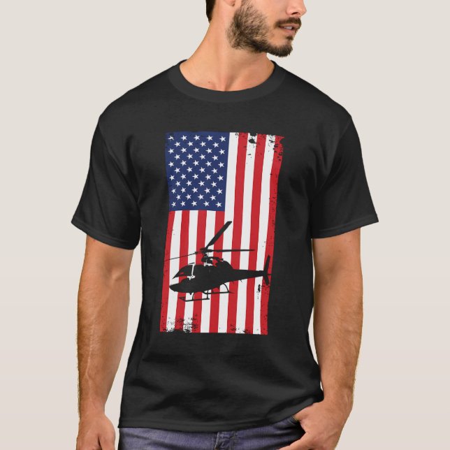 T-shirt Hélicoptère américain Drapeau pilote de l'aviation (Devant)