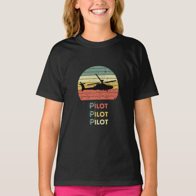T-shirt Hélicoptère & Coucher de soleil, Aviation Simple R (Devant)