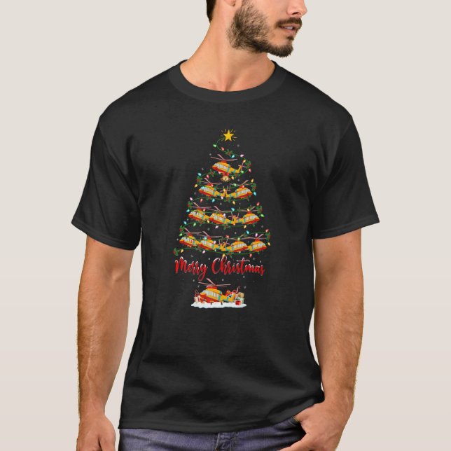 T-shirt Hélicoptère feux d'arbre de Noël Hélicoptère Noël (Devant)