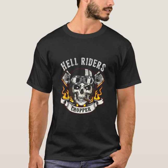 T-shirt Hell Rider Chopper Biker Crâne (Devant)