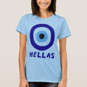 T-shirt Hellas Grecque Mal Eye Femme Bleu