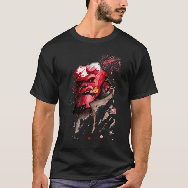 T-shirt Hellboy Aquarelle Design Comique Fanart (Devant)
