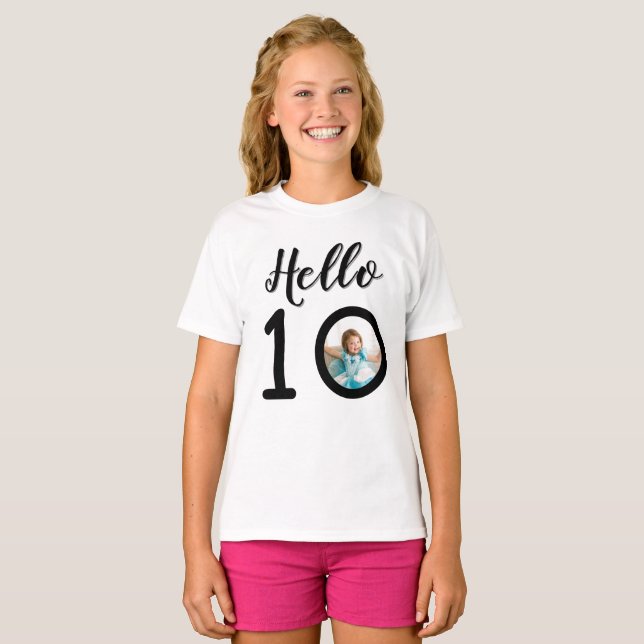 T-shirt Hello 10 Personalized Photo 10th Birthday Kids’ (Devant entier)