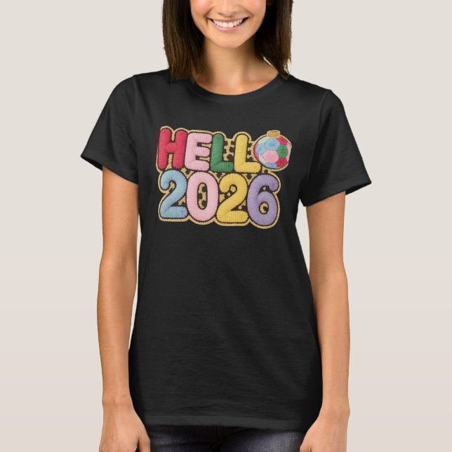 T-shirt Hello 2026 Colorful Embroidered New Year Tee (Devant)