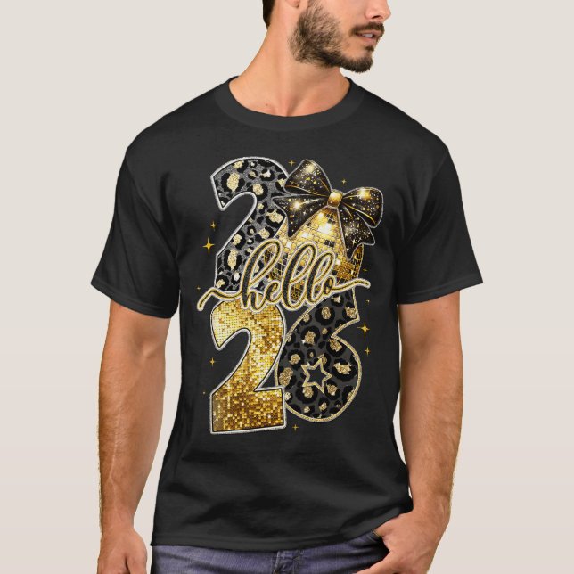 T-shirt Hello 2026 Coquette Bow Leopard New Years Eve Part (Devant)