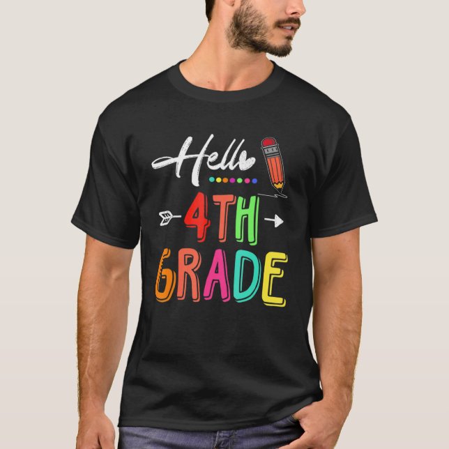 T-shirt Hello 4th Grade Teacher Student Back To School (Devant)