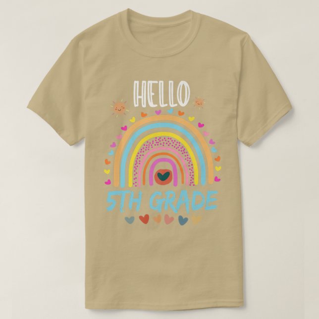 T-shirt Hello 5th Grade Back to School Rainbow Heart Teach (Design devant)