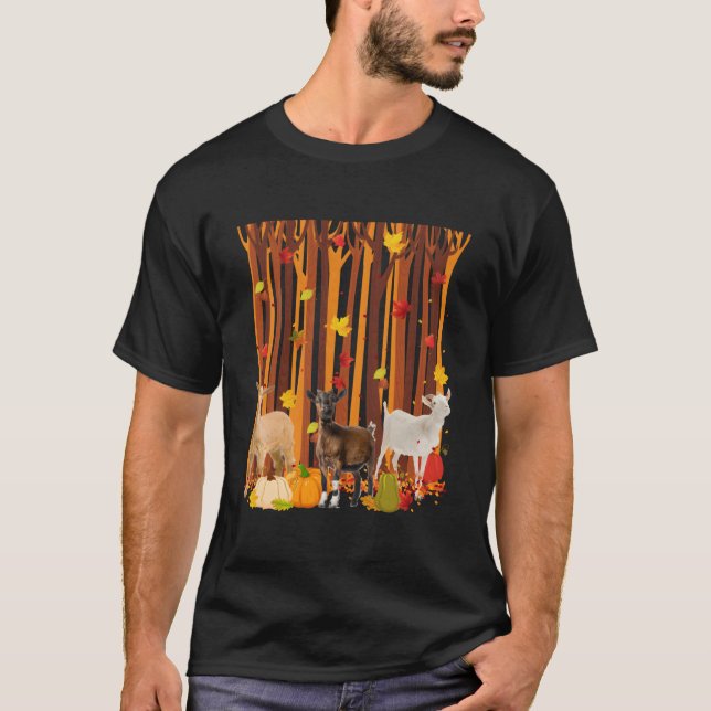 T-shirt Hello Autumn Goat Maple Leaf Fall Pumpkin S (Devant)