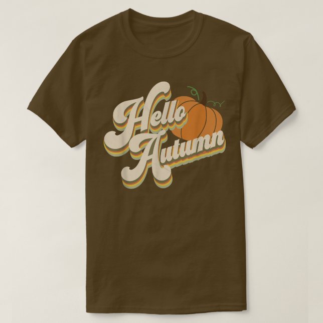 T-shirt Hello Autumn Pumpkin Fall Cute Fun Retro  (Design devant)