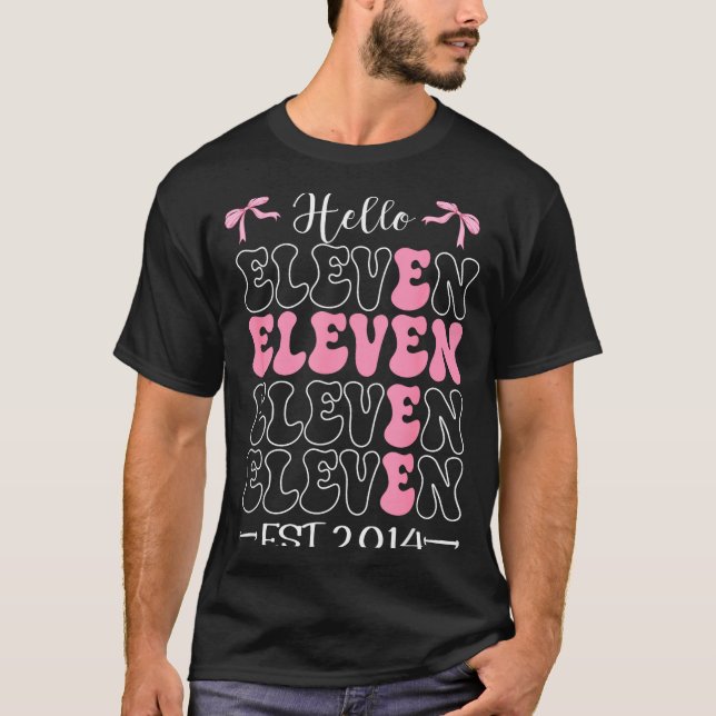 T-shirt Hello Eleven Est 2014 11th Birthday Girl Coquette  (Devant)
