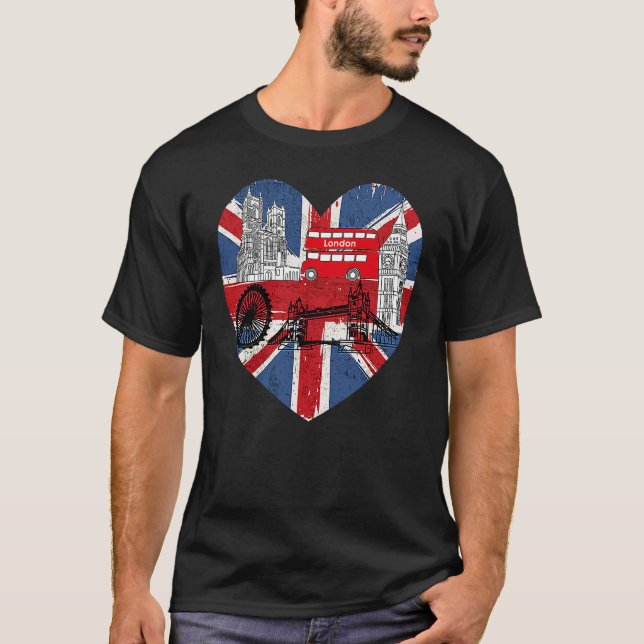 T-shirt Hello England I Love London English Flag Heart Eng (Devant)