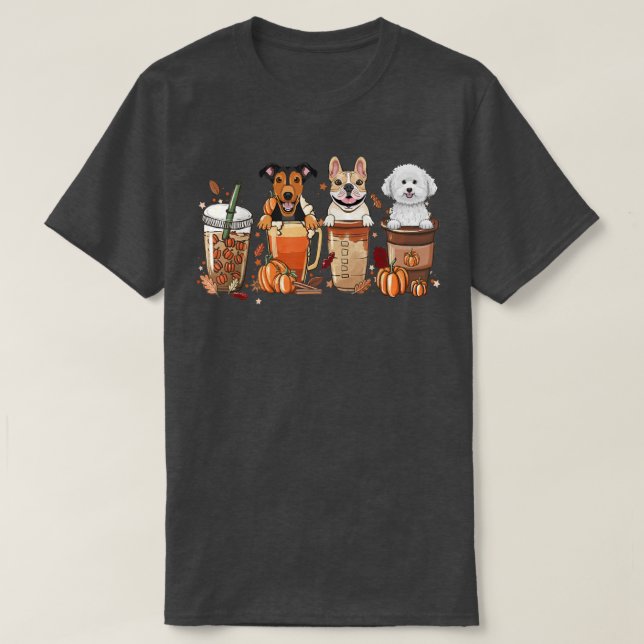T-shirt Hello Fall Coffee Dog Pumpkin SeasonHello Autumn  (Design devant)