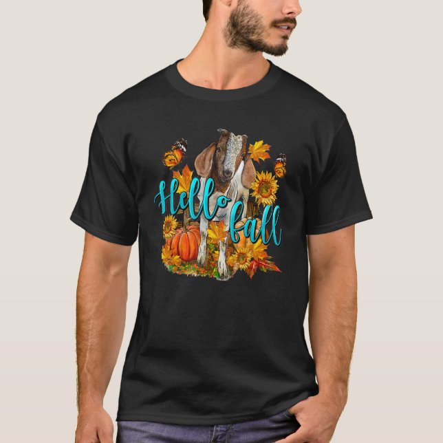 T-shirt Hello Fall Goat Animal Farm Autumn Fall Thanksgivi (Devant)