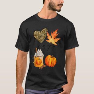 T-shirt Hello Fall Leopard Heart Pumkin Autumn Leaves Tha