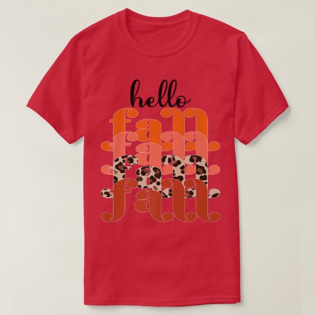T-shirt Hello Fall Leopard Retro Fall Autumn Pumkin Women (Design devant)