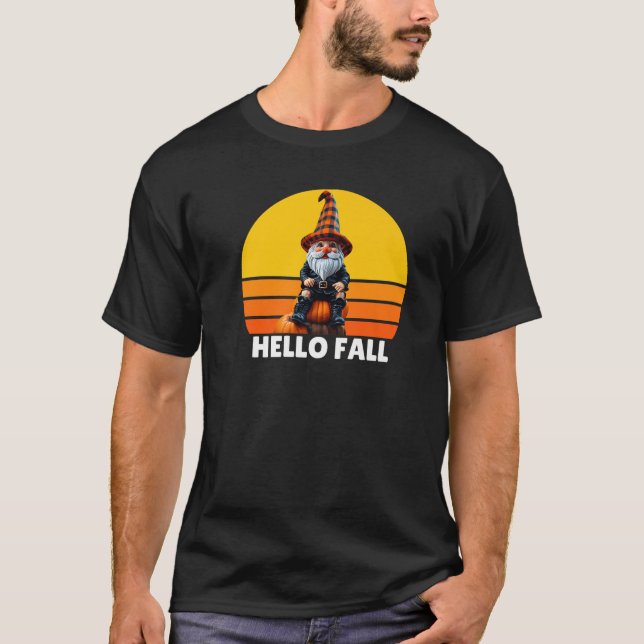 T-shirt Hello Fall Pumpkin Plaid Truck Gnomes For Hallowee (Devant)