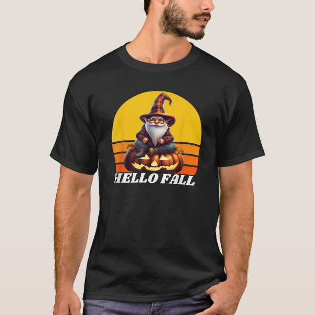 T-shirt Hello Fall Pumpkin Plaid Truck Gnomes For Hallowee (Devant)