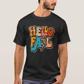 T-shirt Hello Fall Retro Leopard Fall Vibes Happy Thanksgi
