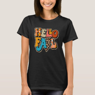 T-shirt Hello Fall Retro Leopard Fall Vibes Happy Thanksgi