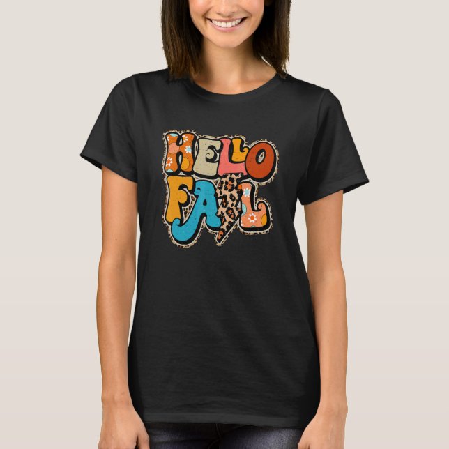 T-shirt Hello Fall Retro Leopard Fall Vibes Happy Thanksgi (Devant)