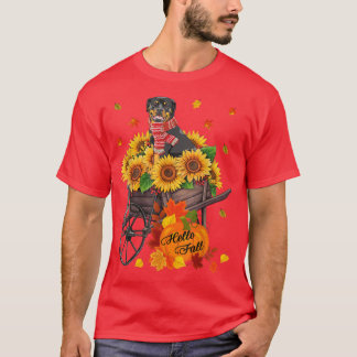 T-shirt Hello Fall Rottweiler Chien dans Sunflower Aut Feu