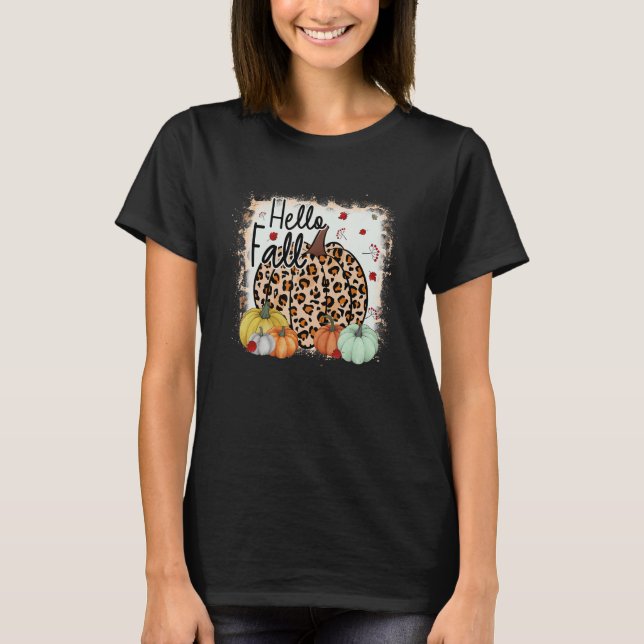 T-shirt Hello Fall Theme Cheetah Pumpkin Leopard Thanksgiv (Devant)