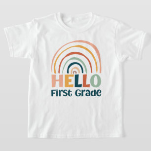 T-shirt Hello First Grade boho école arc-en-ciel coloré