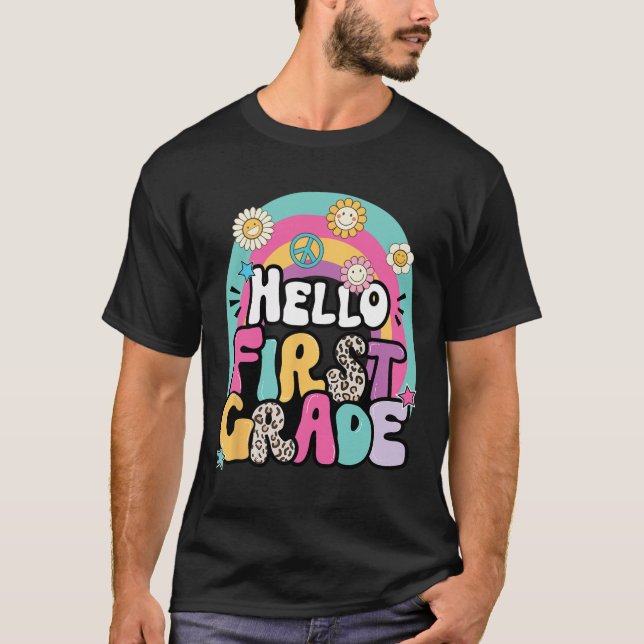 T-shirt Hello First Grade Byck To School Teacher First Day (Devant)