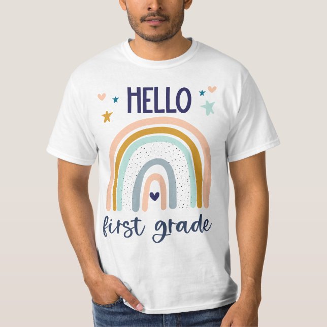 T-shirt Hello First Grade Retro Rainbow Cute for Teaher Gi (Devant)