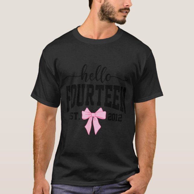 T-shirt Hello Fourteen Est 2012 Coquette Bow 14th Birthday (Devant)