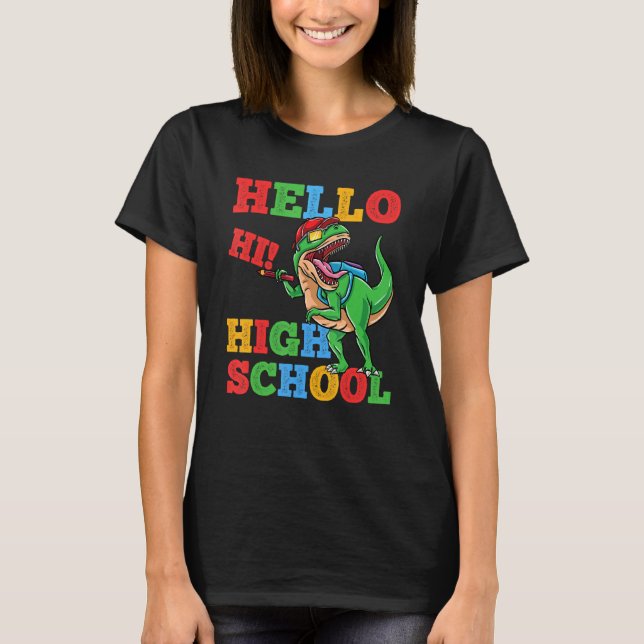T-shirt Hello High School Rex Dinosaur Back To School Boys (Devant)