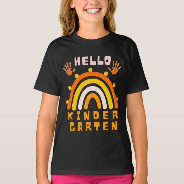 T-SHIRT HELLO KINDERGARTEN - COOL RAINBOW (Devant)