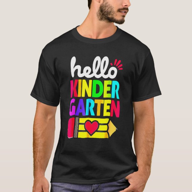 T-shirt Hello Kindergarten Pencil Heart Back To School Tea (Devant)