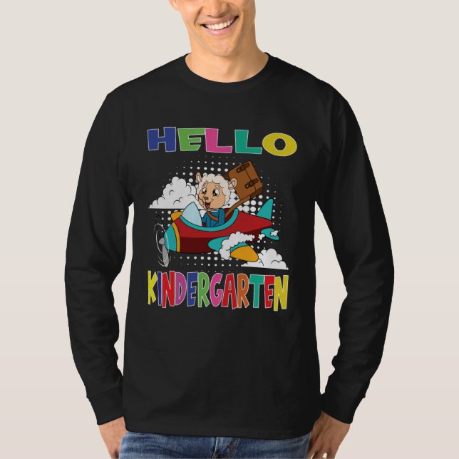 T-shirt Hello Kindergarten Sheep Flying Plane (Devant)