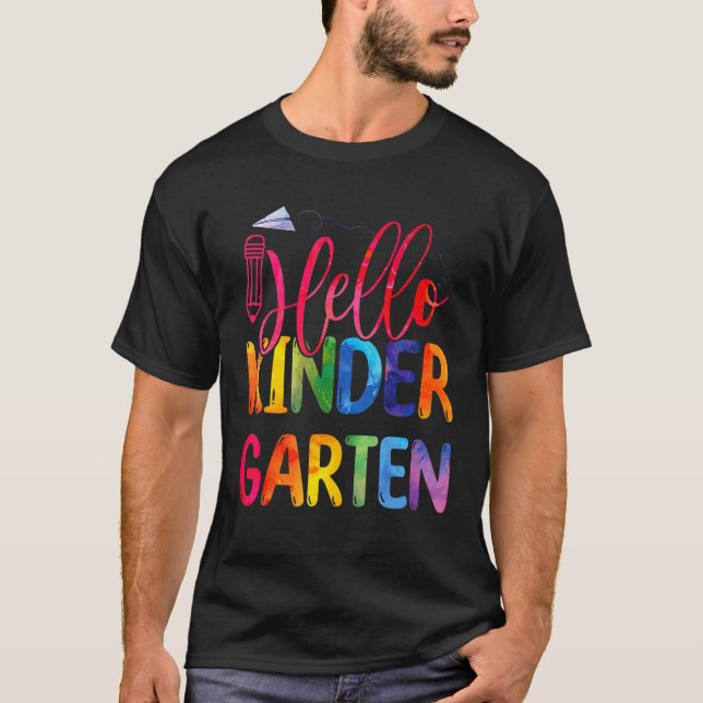 T-shirt Hello Kindergarten Team Kinder Retour À La Cravate (Devant)