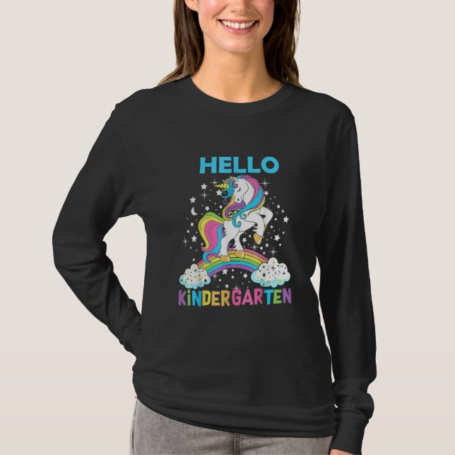 T-shirt Hello Kindergarten Unicorn Here I Come Kindergarte (Devant)